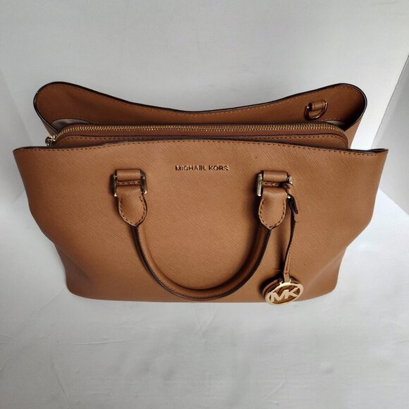 Ladies Michael Kors Tan Leather Crossbody Satchel - Picture 1 of 8